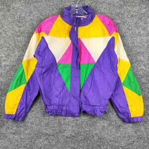 Vintage Christie Brooks Jacket Womens XL Multicolor Geometric Windbreaker 80s